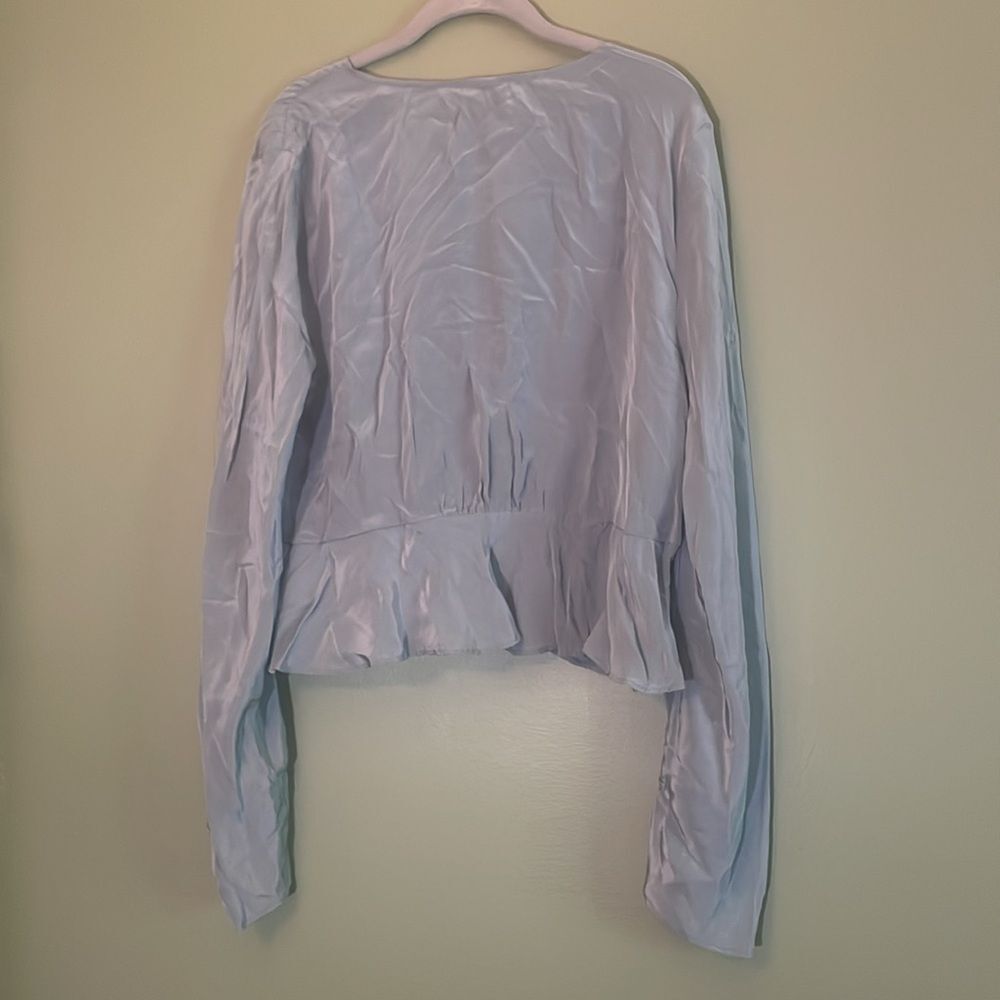 NWT Madewell Long Bell-Sleeve Wrap Top Faded River Blouse Blue Green Sz 14 - Picture 7 of 7